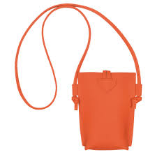 LONGCHAMP - Pochette téléphone avec cordon Orange Roseau