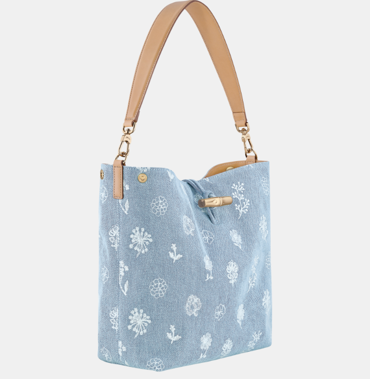 LONGCHAMP - Le Roseau Denim - Sac porté épaule Ciel